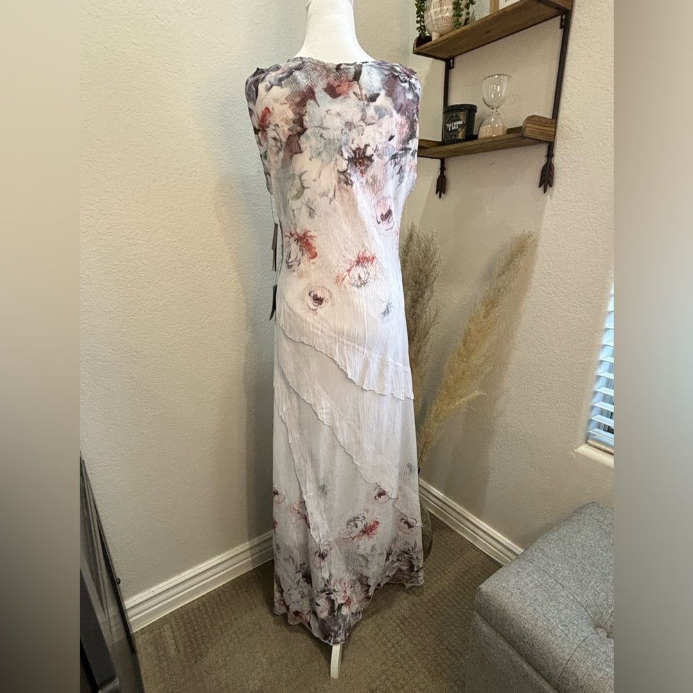 NWT- Komarov Ruffle Tiered Chiffon & Charmeuse Maxi Dress - Picture 7 of 8